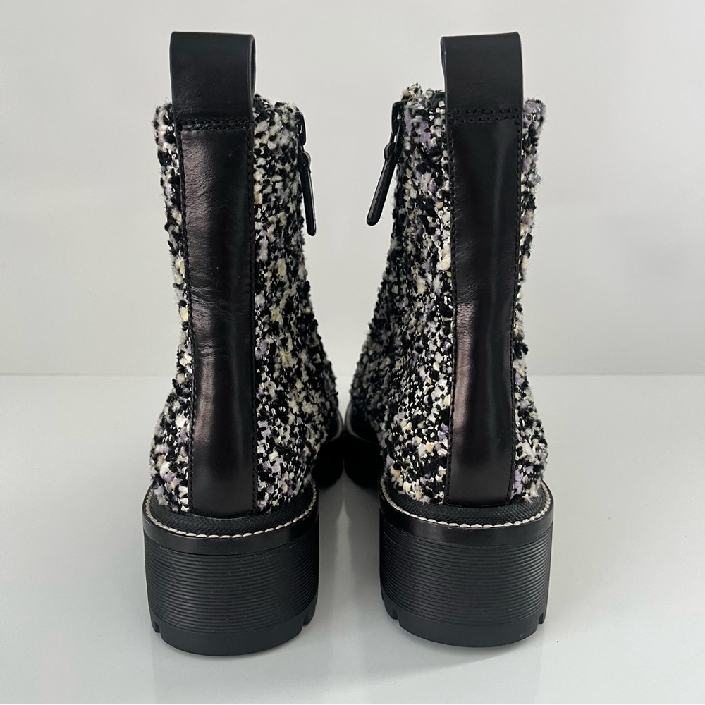 Tory Burch 50mm Tweed Lug Sole Combat Boots in Black/Multi - Picture 10 of 13